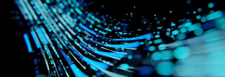 Data visualisation of many blue coloured lines curving in a path © Adobe Stock