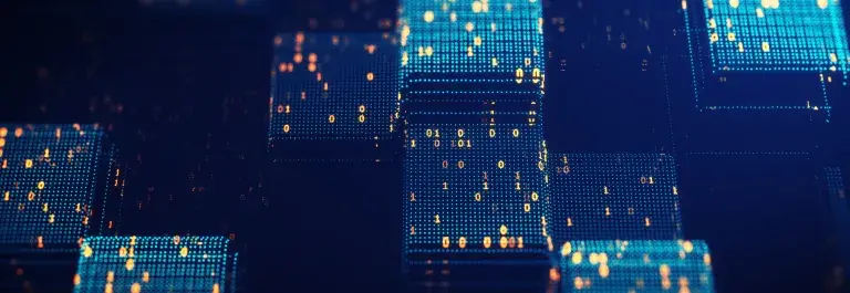Data blockchain visualisation of cubes including digits © Adobe Stock