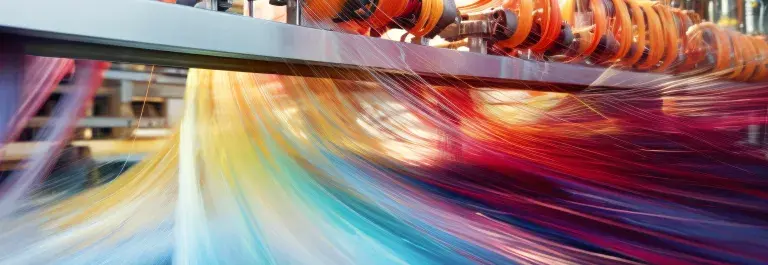 Bright colour threads going through large machinery © Adobe Stock