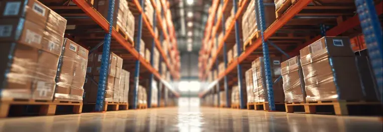 View of an aisle in a warehouse filled with boxes © Adobe Stock