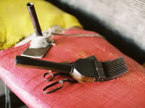 Weaving tools on a chair in Nepal &copy; U. Roberto Romano, courtesy of GoodWeave