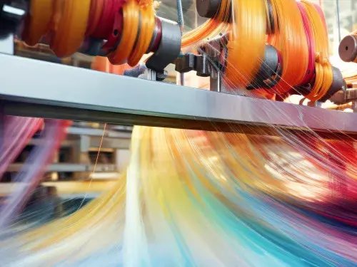 Bright colour threads going through large machinery © Adobe Stock