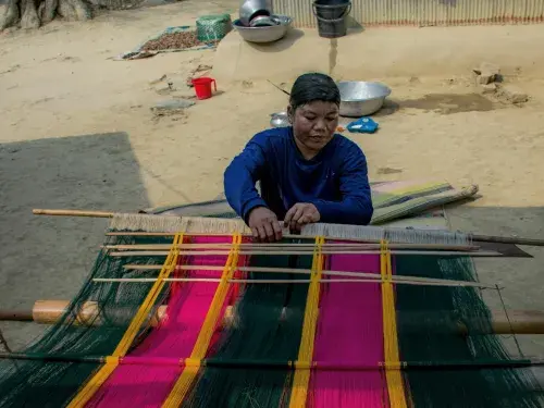 Woman traditional handloom weaving in Bangladesh