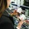 Woman looking at food product in supermarket